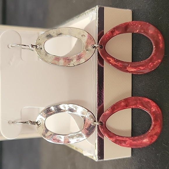 Fashion Jewelry Silver and Red Hoop Earrings - Picture 3 of 3